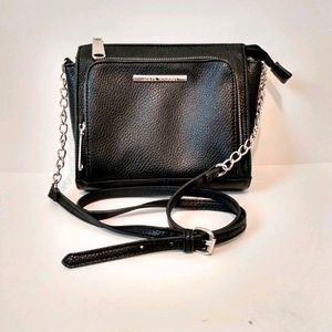 Steve Madden Black Silver Faux Leather Pebbled Bag
